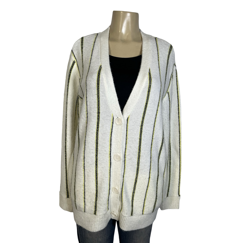 Volcom Cardigan Sweater Womens Medium White & Yellow‎ Stripe Button Front Knit